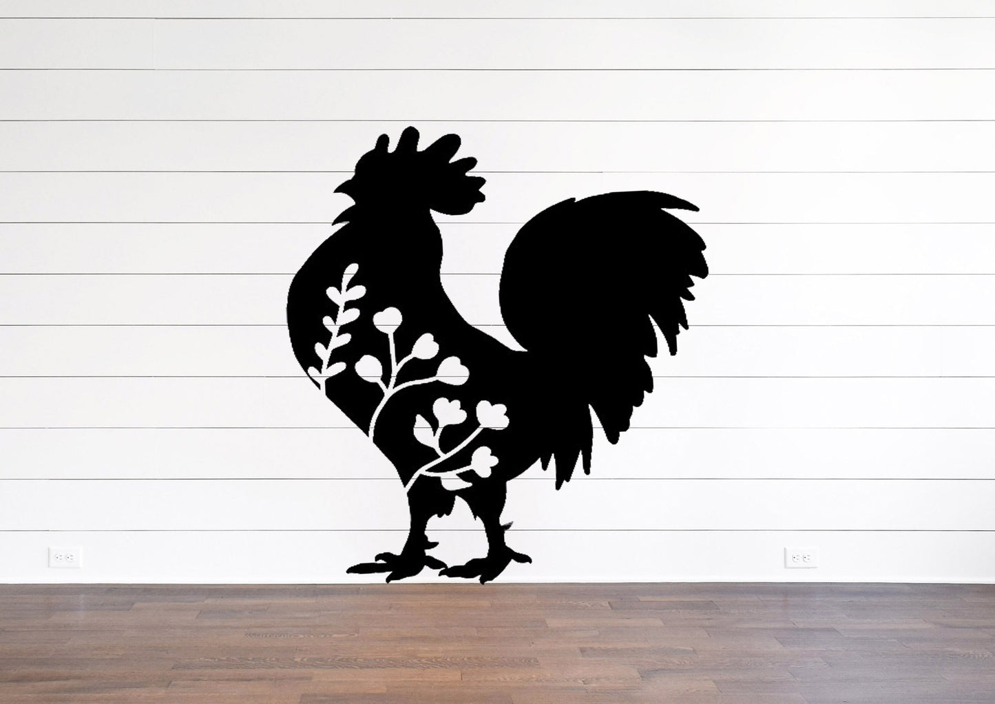 Floral Rooster Metal Sign