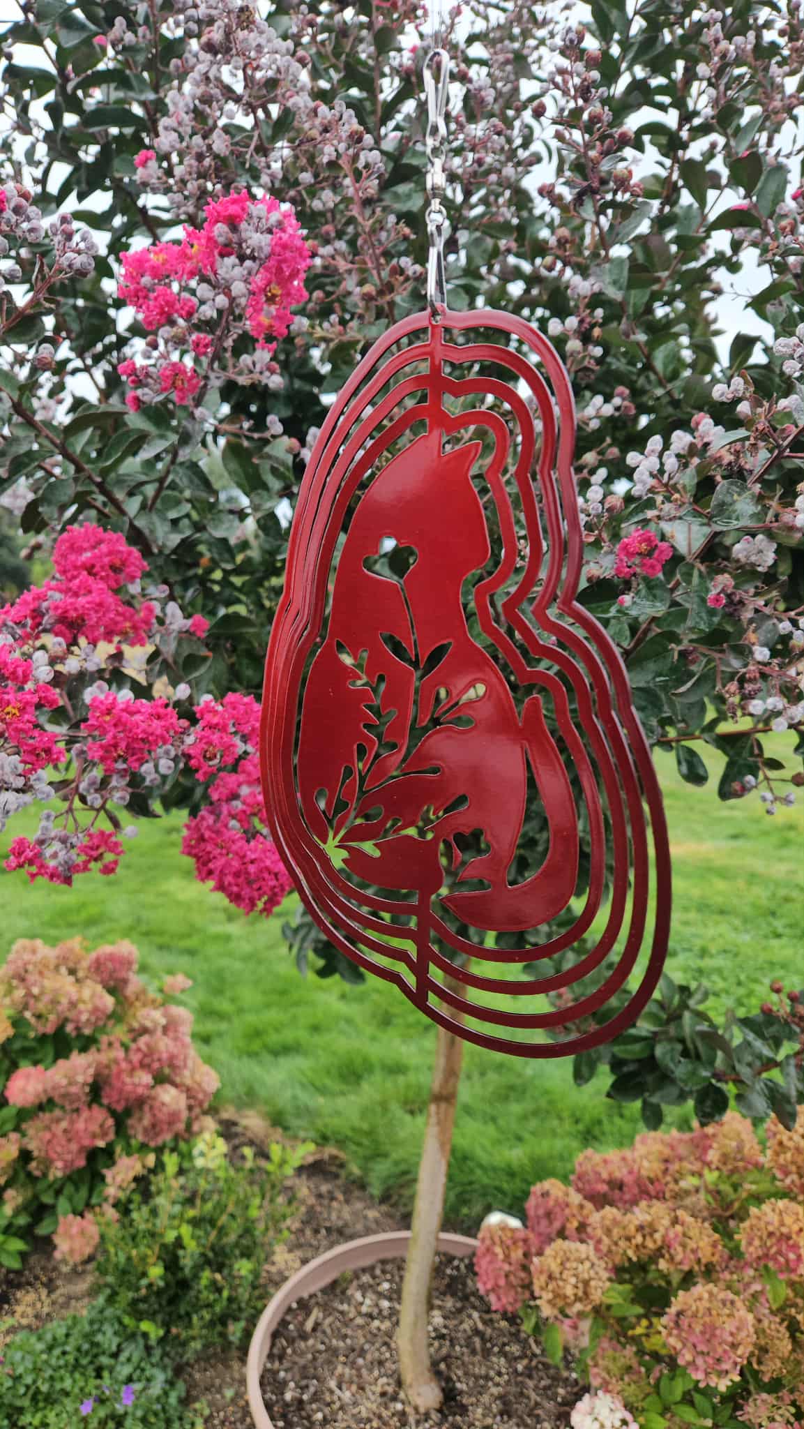 Sitting Floral Cat Wind Spinner
