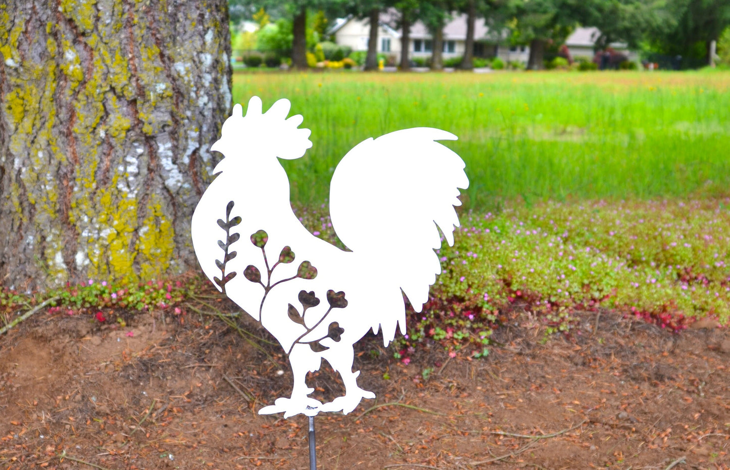 Floral Rooster Metal Sign