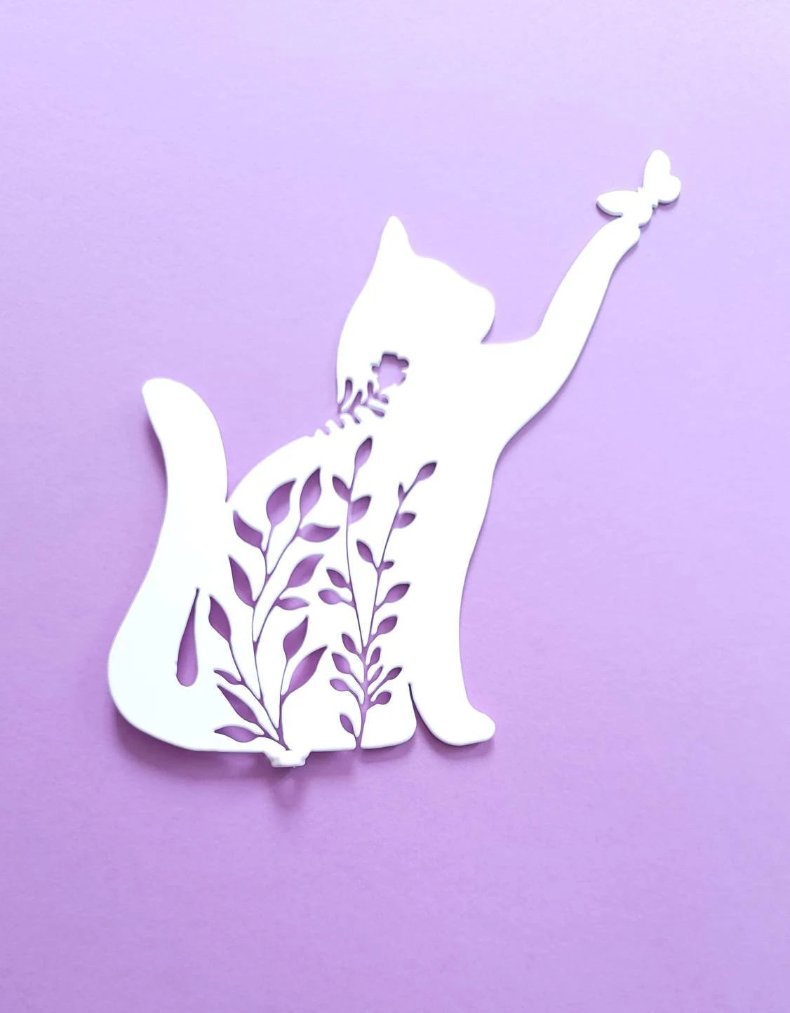 Floral Playful Kitty with Butterfly Metal Sign