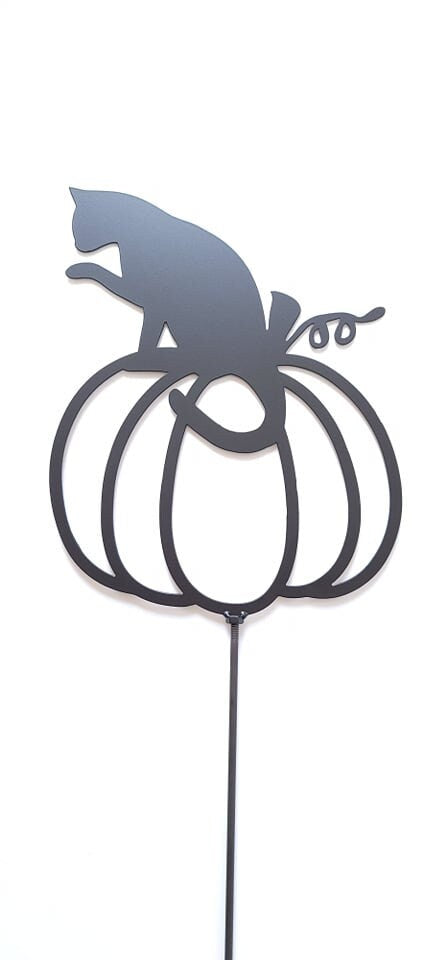 Halloween Cat Sitting On Pumpkin Metal Wall Decor