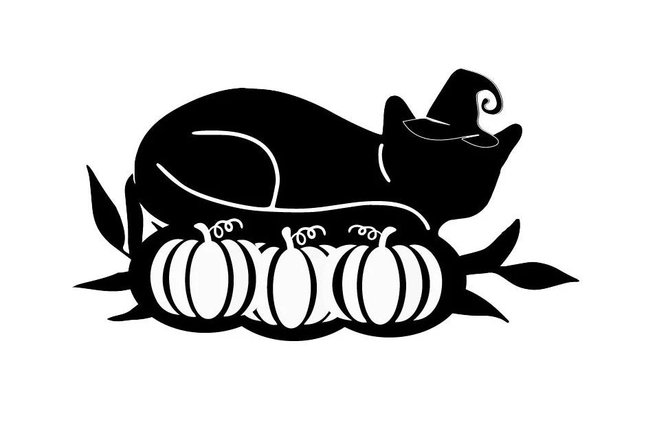 Halloween Cat Sleeping on Pumpkins Garden Stake