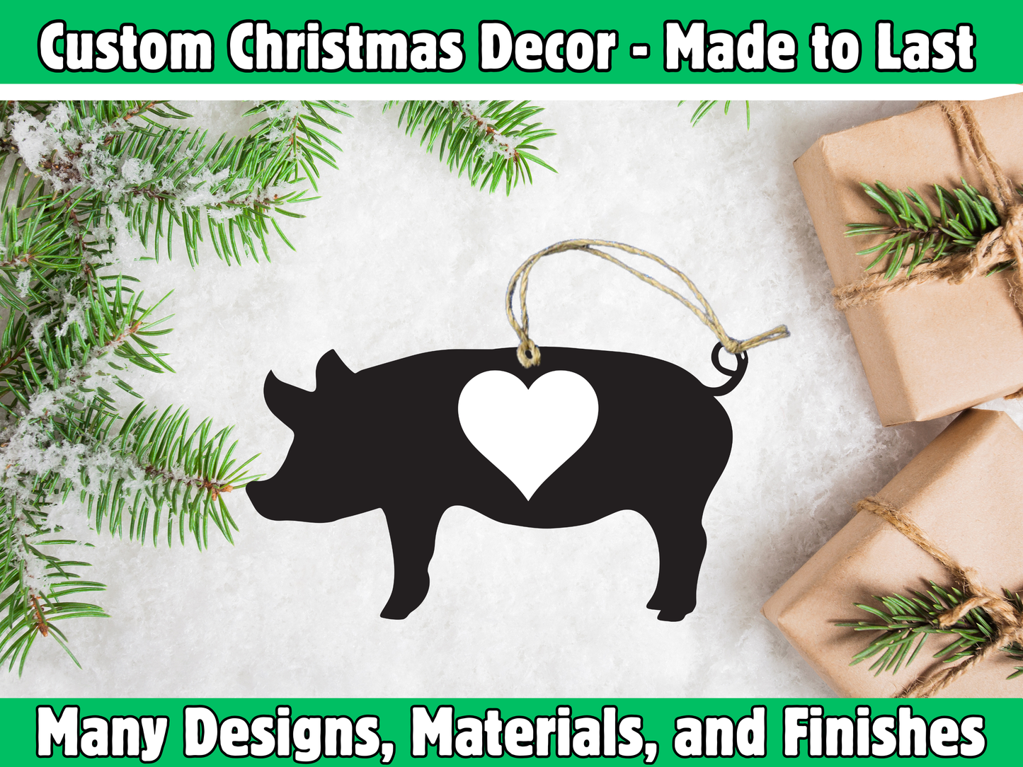 Pig with Heart Cutout Ornament