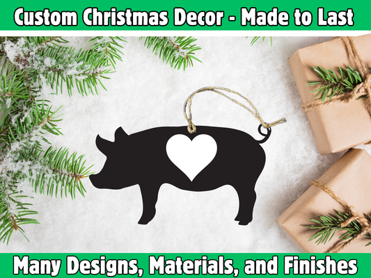 Pig with Heart Cutout Ornament