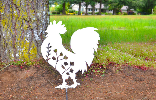 Floral Rooster Metal Sign