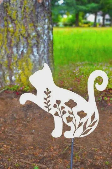 Floral Playful Cat Metal Sign