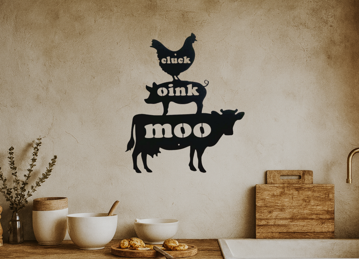 Cluck Oink Moo Farm Metal Sign