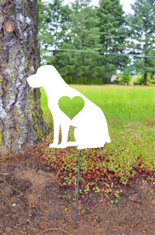 Metal Art Labrador Retriever Love w/ Heart Stake Decoration, Lover Garden Yard Art Gift Garden Decoration Outdoor Decor, Lab Mom Dad, Post Mount Bracket, Wall Mount w/(Holes)
