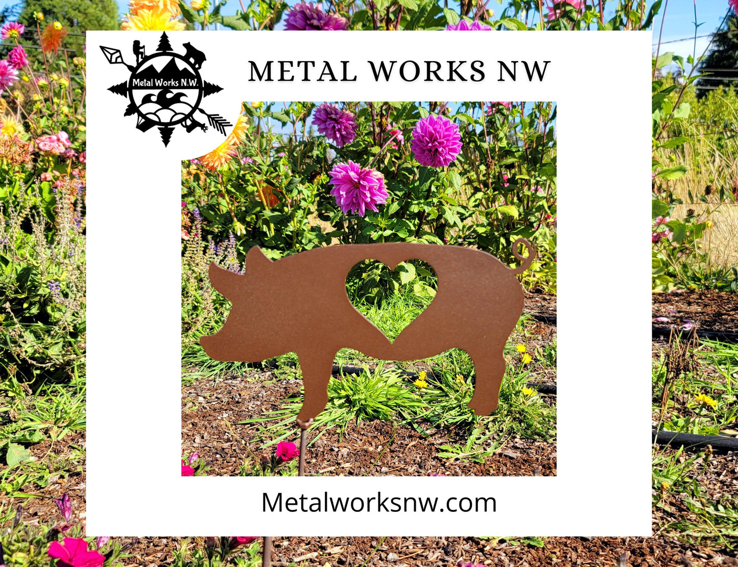 Pig with Heart Cutout Metal Sign