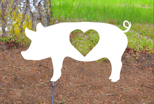 Pig with Heart Cutout Metal Sign