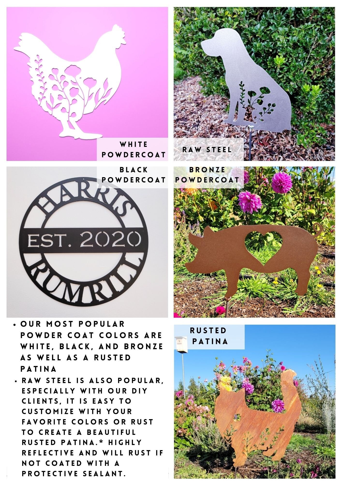 Metal Art Floral Garden Rooster Stake Decoration, Garden, Yard Art, Hand Made, Spring Garden Decoration, Outdoor Garden Decor, Post Mount Bracket, Wall Mount w/(Holes)