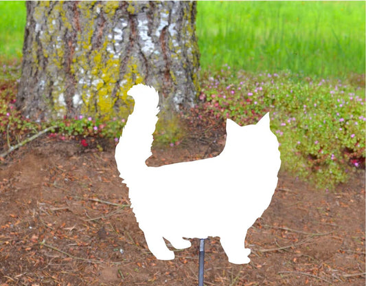 Metal Yard Art Floral Garden Long Hair Cat Stake Decoration, Garden, Yard Art, Spring Garden Decoration, Outdoor Garden Decor,Gift, Memorial Stake Attached(12" Stake Detachable)