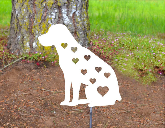 Metal Art Labrador Retriever Love w/ Hearts Stake Decoration, Lover Garden Yard Art Gift Garden Decoration Outdoor Decor, Lab Mom Dad Stake Attached(12" Stake Detachable)
