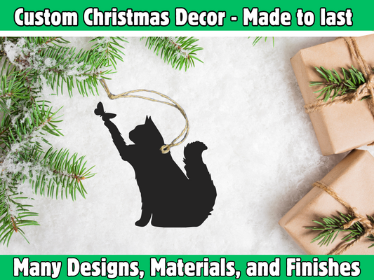 Long Haired Cat & Butterfly Ornament