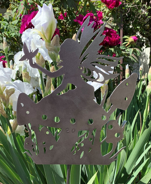 Fairy on Toadstool Mushroom Metal Wall Decor