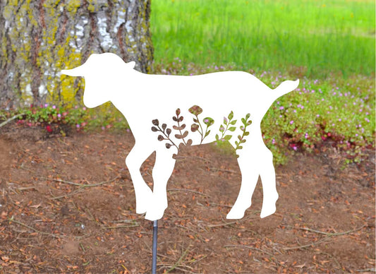 Metal Art Floral Floppy Ear Baby Lamb Stake Decoration, Yard Art, Spring Garden Decoration, Outdoor Garden Decor Farm, Farm House, Sheep, Post Mount Bracket, Wall Mount w/(Holes)