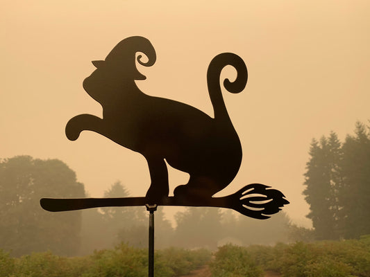 Witch Kitty on Broom Metal Sign