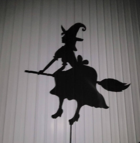 Metal Halloween Cute Witch Decor, Stake Decoration , Garden Art, Yard Art, Hand Made, Fall Decor, Outdoor Garden Decor, Witches,Broom, Post Mount Bracket, Wall Mount w/(Holes)