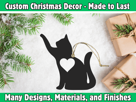 Playful Kitty with Heart Cutout Ornament