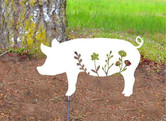 Metal Art Floral Garden pig stake Decoration, Garden, Spring Garden Decoration, Outdoor Garden Decor, 4H, 4 H, piggy, piglet, swine, Post Mount Bracket, Wall Mount w/(Holes)