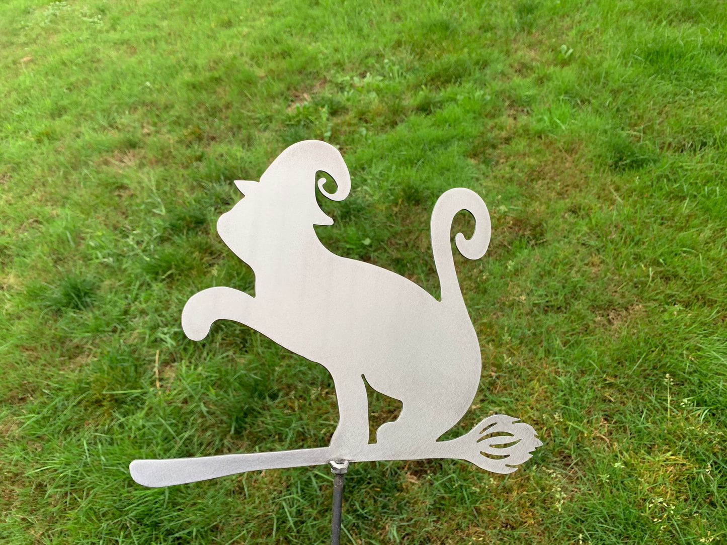 Witch Kitty on Broom Metal Sign