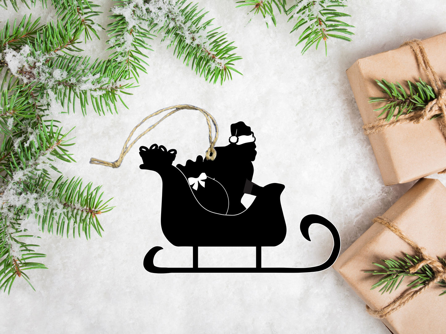 Santa Bigfoot in Sleigh Ornament