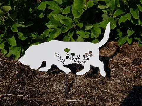 Floral Sniffing Basset Hound Dog Metal Sign