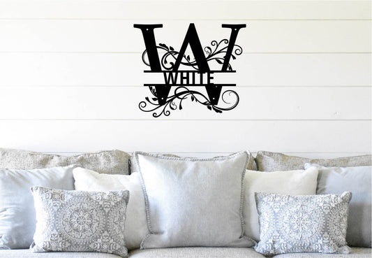 W Flourish Split Monogram Family Wall Sign